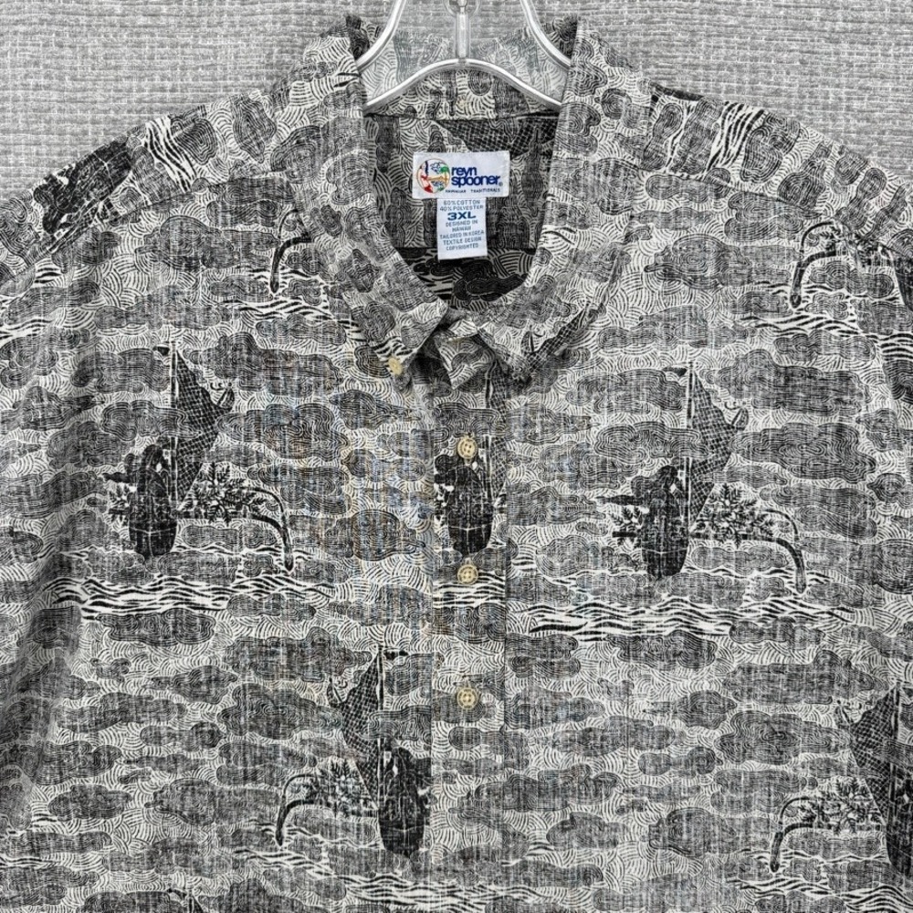 Reyn Spooner Sz 3XL Hawaiian Popover Black‎ Varez Fish Water Art Culture native